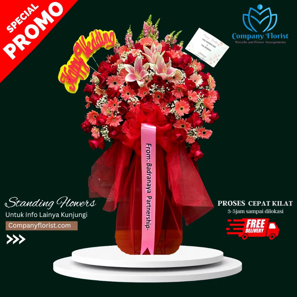 Standing flowers wedding elegan dengan bunga segar premium Chika Florist